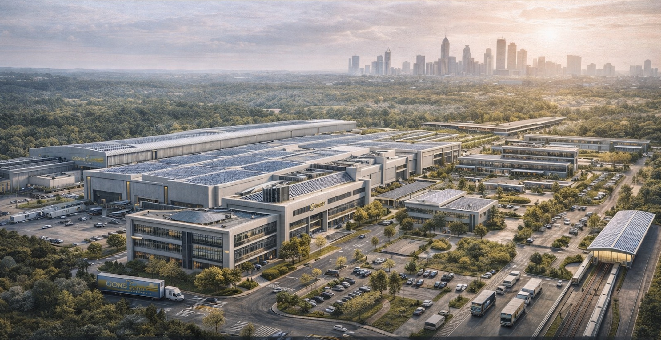 GloGreen advanced manufacturing campus with solar installations and integrated logistics infrastructure